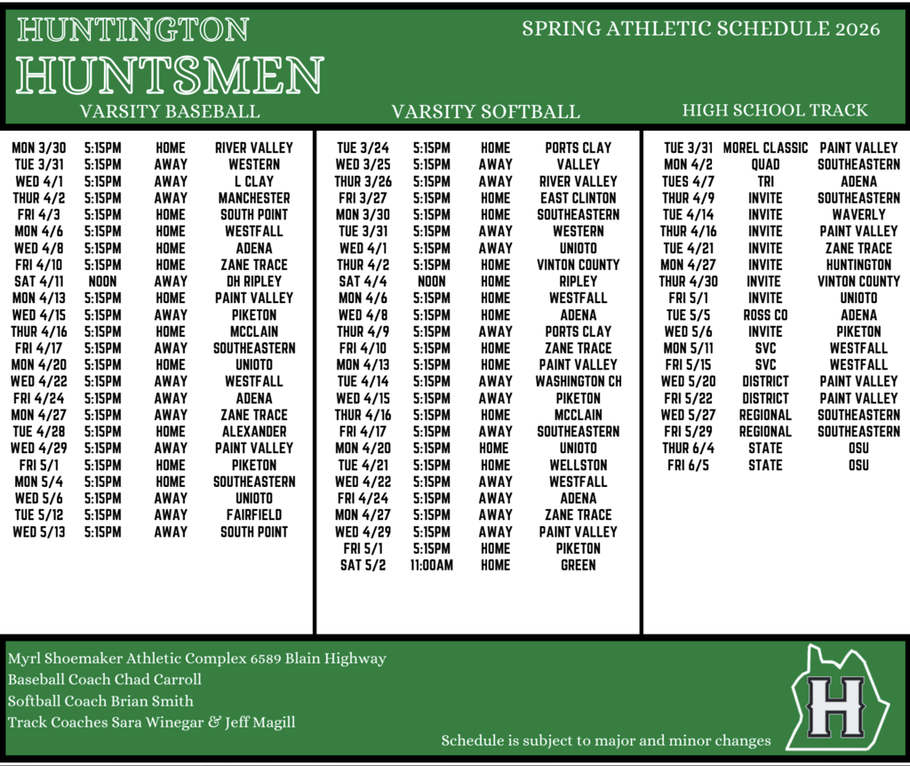 Spring Athletic Schedule