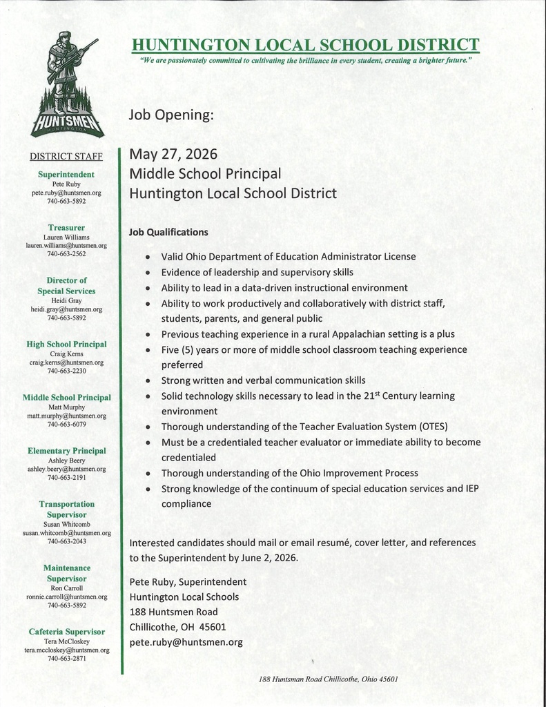 Middle School Principal Job Posting
