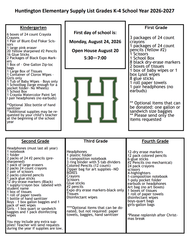 Elementary Supply List