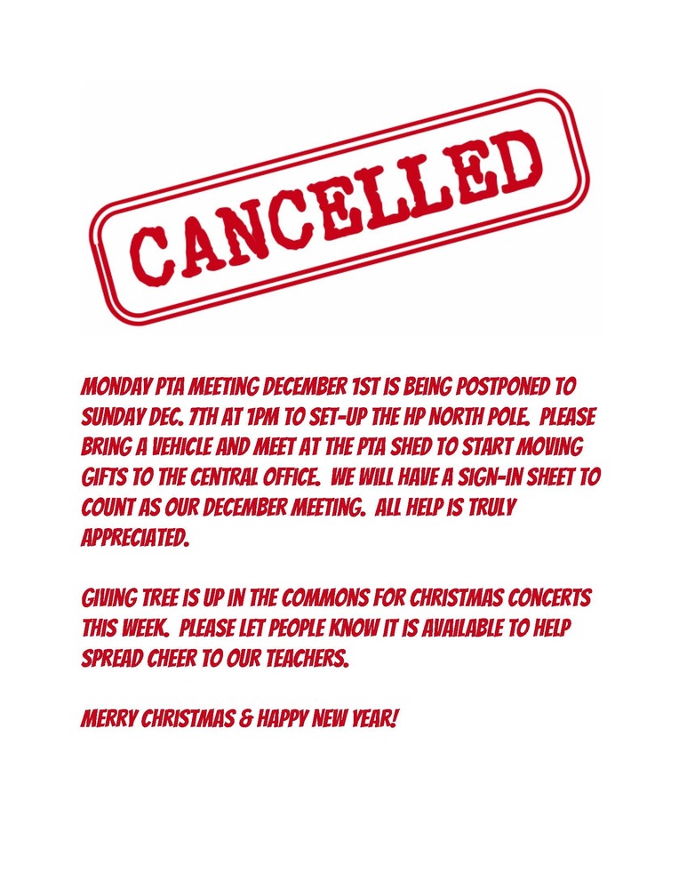 HPPTA Cancelled Meeting