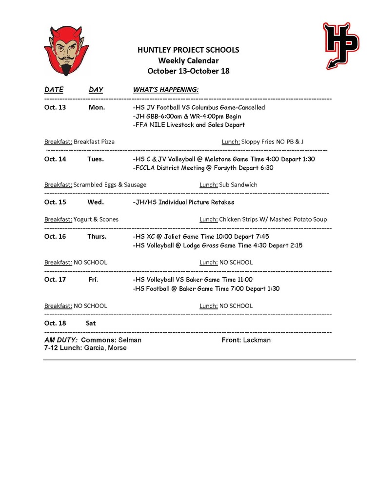 🔥 HUNTLEY PROJECT WEEK AHEAD — OCT. 1317! 🔥 Huntley Project School
