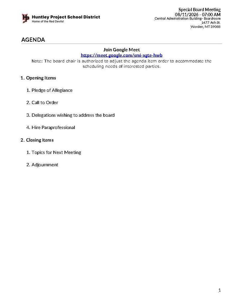Special Meeting 8-11-2026