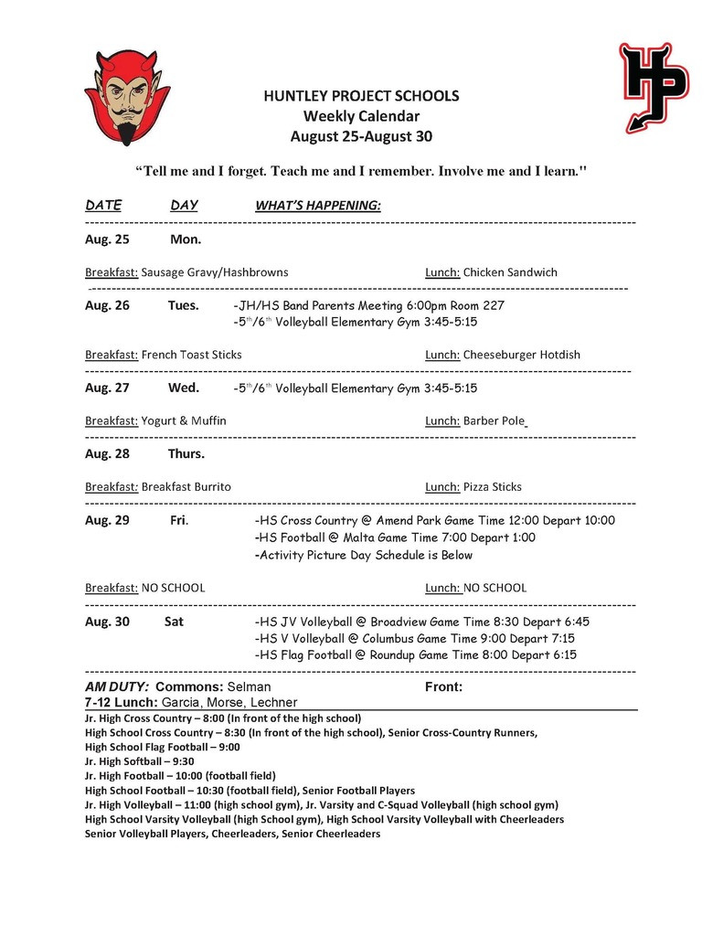 Weekly Calendar August 25-30