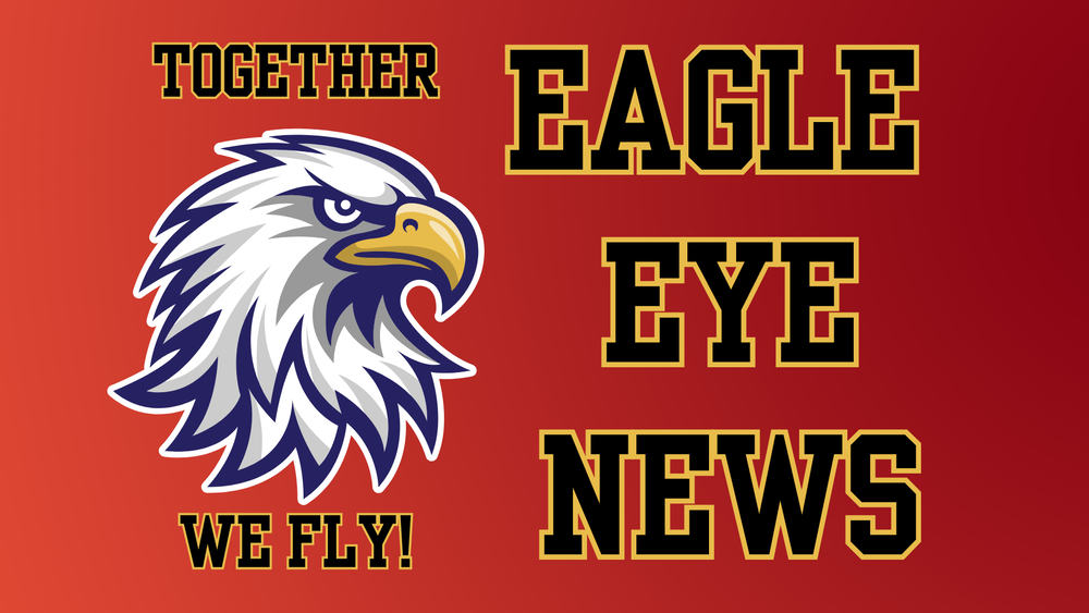 A red background with the words "Together we fly!" and "eagle eye news" with an eagle's head.