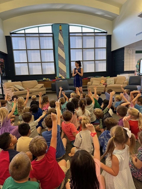 WAAY-TV meteorologist Grace Anello speaking to kindergarteners