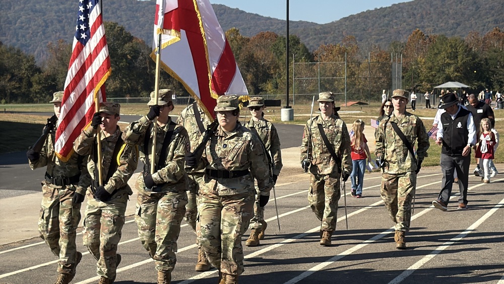 Huntsville High JROTC unit leading the military appreciation parade