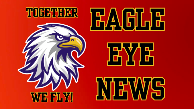 A red background with the words "Together we fly!" and "eagle eye news" with an eagle's head.