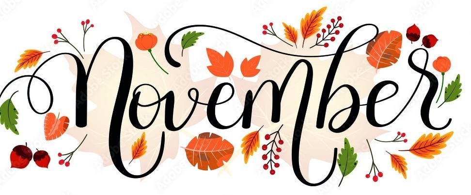 November-themed clipart featuring autumn leaves, pumpkins, and a cozy sweater, symbolizing the fall season.