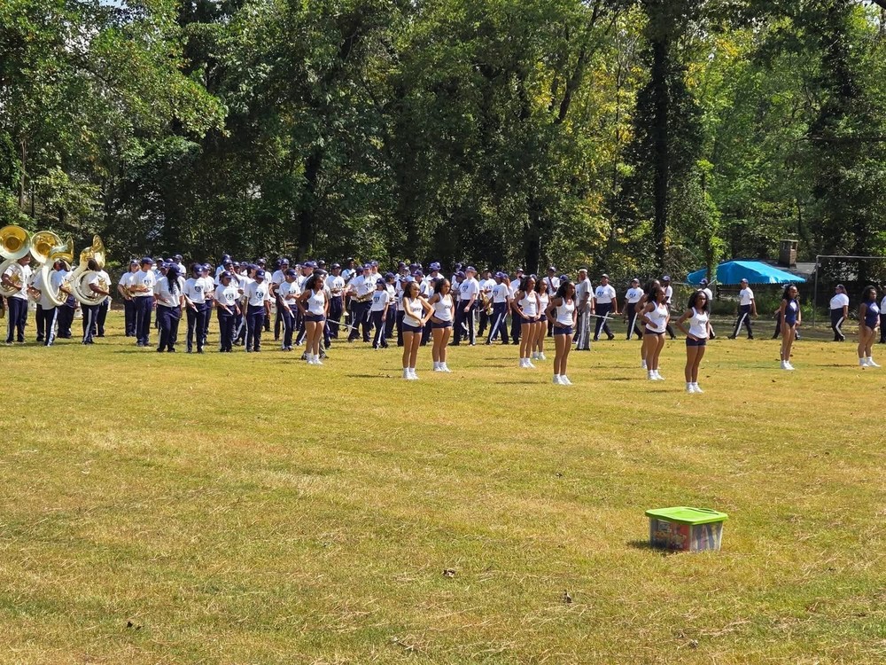 lee high band students lined up outside performing