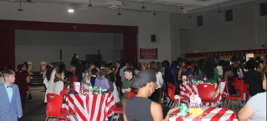 Students at the carnival themed homecoming dance in the Williams Middle School cafeteria.