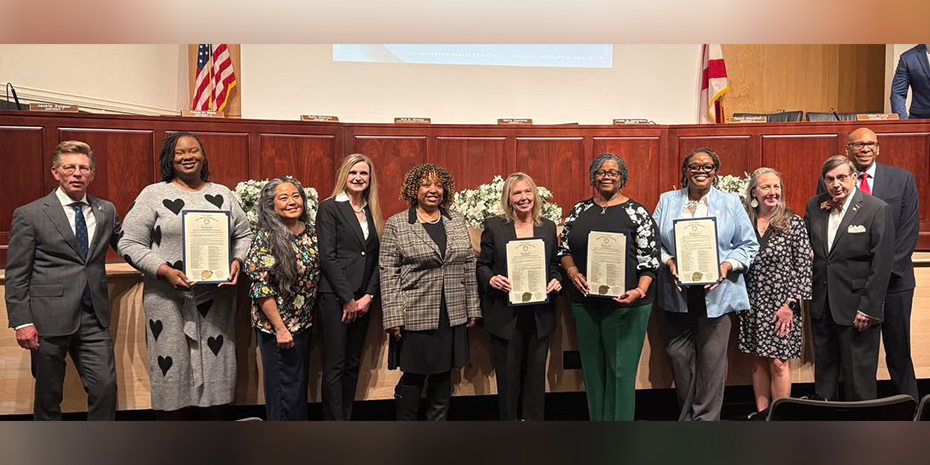 Representatives from Monte Sano, Hampton Cove, Montview, and Chapman Middle pose with state board of education