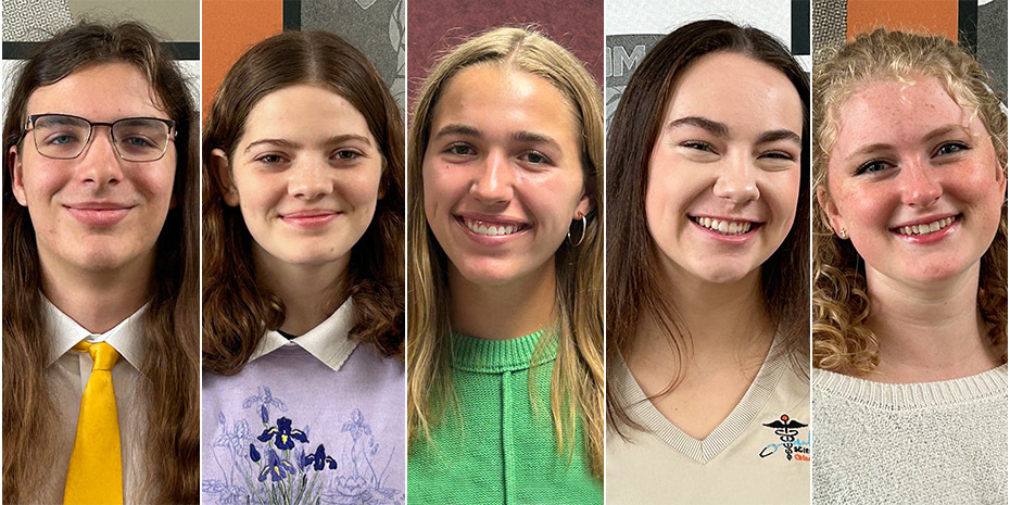 Composite of James Hvizda, Laurel Howard, Austill Baker, Molly Treen, and Caitlyn Spark - this year's National Merit Scholarship Semifinalists