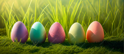 mulit-colored Easter eggs in grass