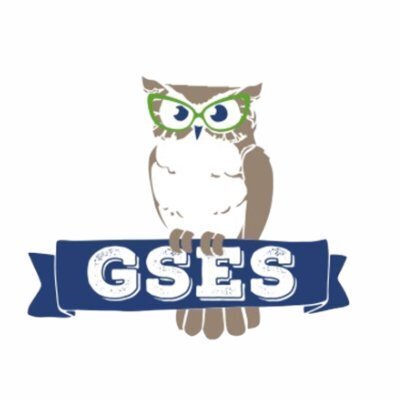 Owl with glasses sitting on a GSES banner