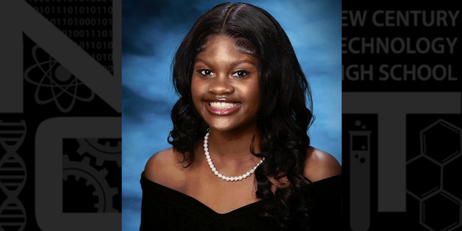 Hannah Gardner headshot with New Century logo in the background