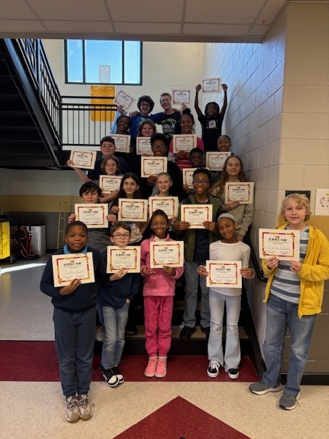 The Williams Middle School science fair winners with their certificates.