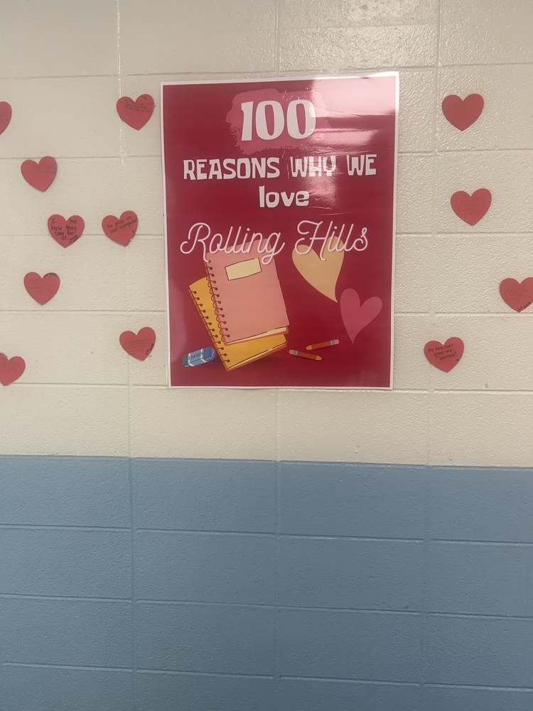A picture of a sign that reads 100 reasons why we love Rolling Hills with cutout hearts all around it