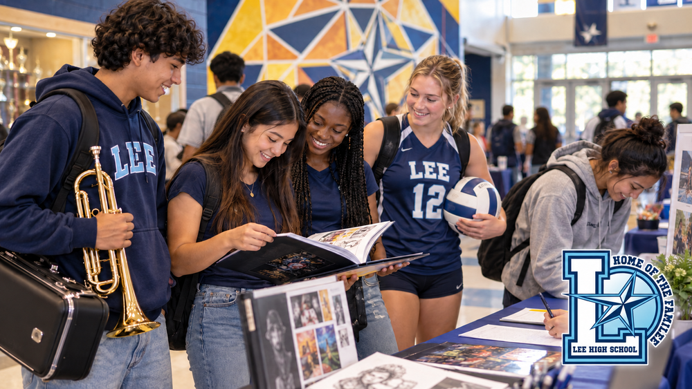 Students explore music, athletics, publications, art, and service opportunities at a Lee High School involvement fair.