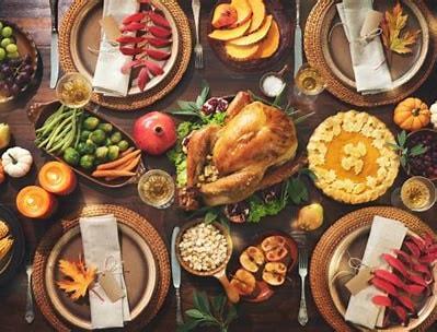 Thanksgiving Dinner laid out on a table