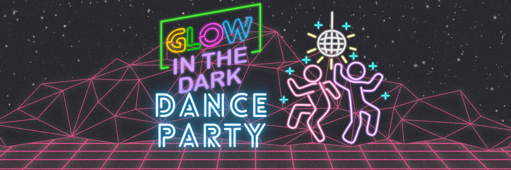 Glow in the Dark Dancy Party with figures dancing and disco balls