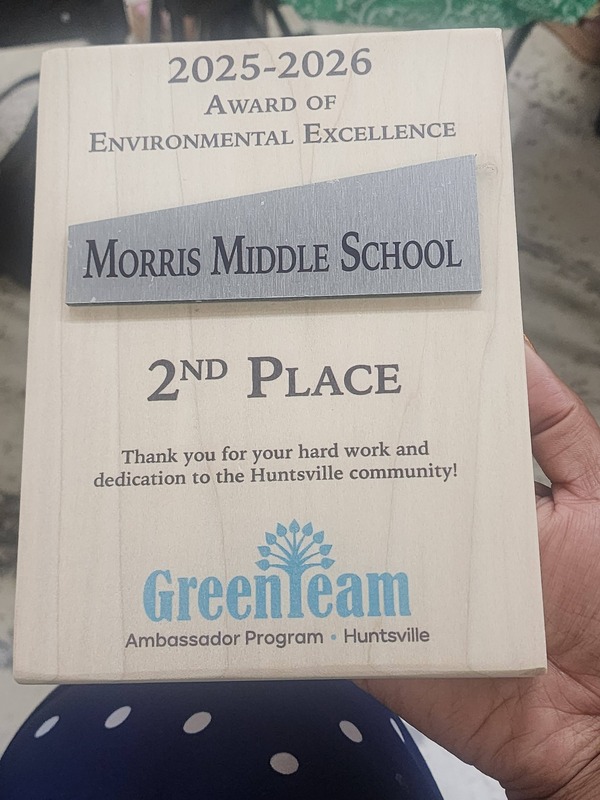 A plague naming Morris Middle School as the 2nd place winner
