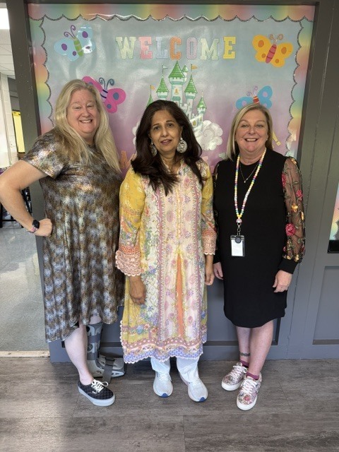 Mrs. Gatzke, Ms. Khan, and Ms. Stegen dressed up for spirit day.