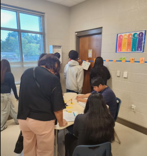 Students in Elike's class measure slopes in the classroom