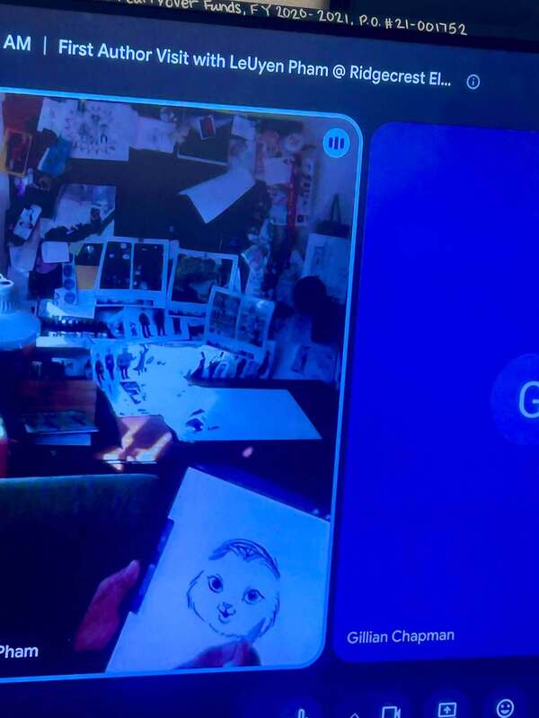 Ms. Pham illustrating an animal in her virtual visit