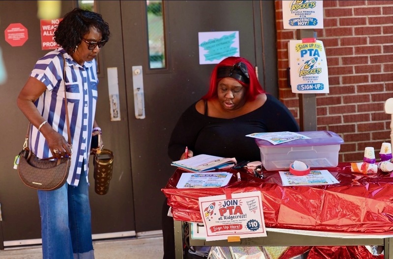 Our PTA president talking to families about joining PTA.