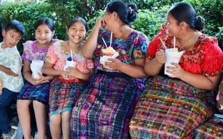 A Ridgecrest family enjoying raspados and the party.