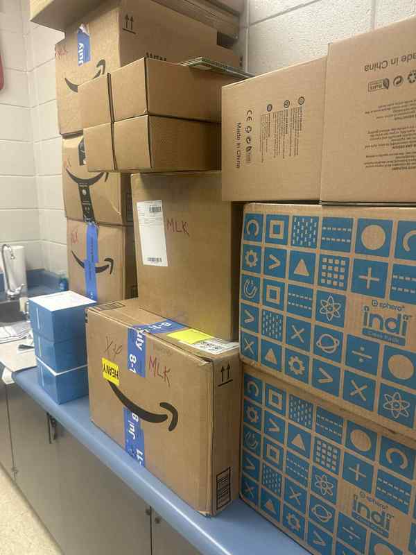 Photo of the many boxes of supplies