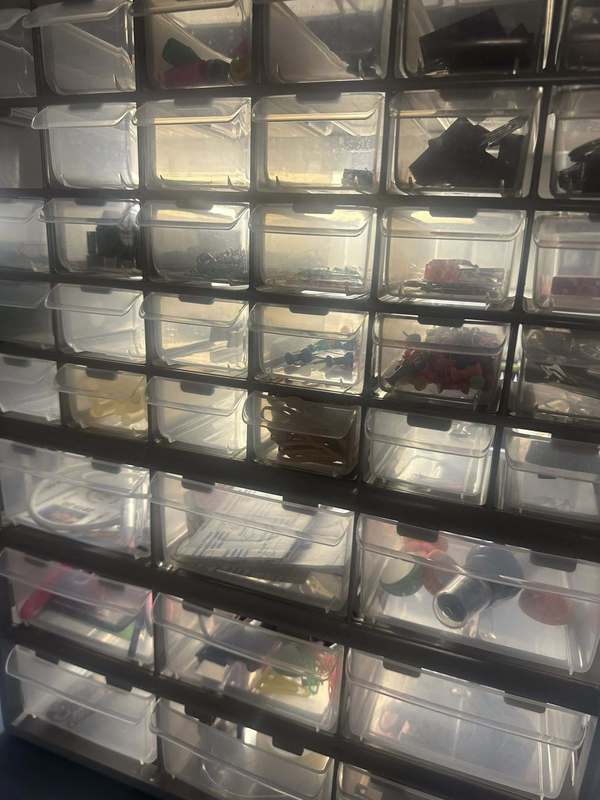 Photo of the new organized supplies in bins.