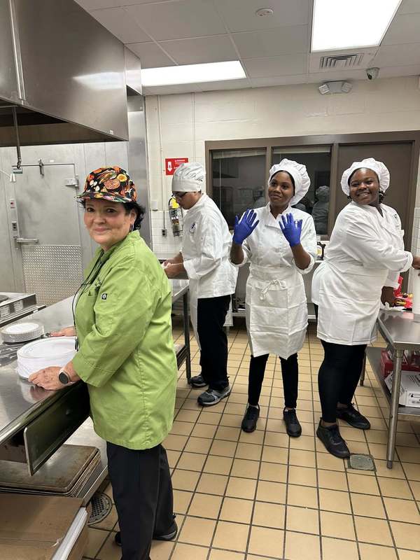 Behind the scenes photo of the Career Tech School Culinary Service in the kitchen.