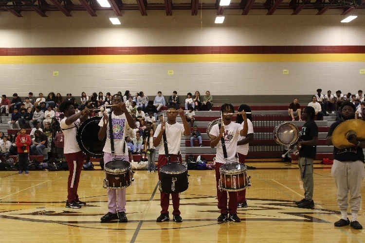 Members of the Alabama A&M drumline perform during the Homecoming pep rally