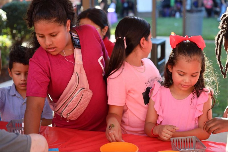 Students at the temporary tatto table.