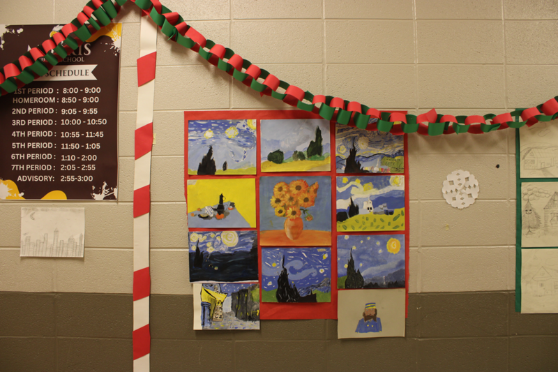 Student artwork lined the hallway