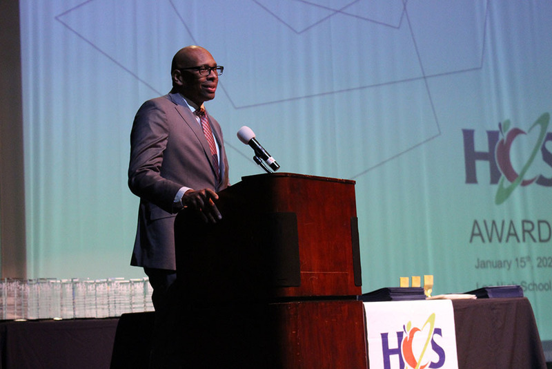 Superintendent Sutton speaking at Galaxy Awards Night 2026