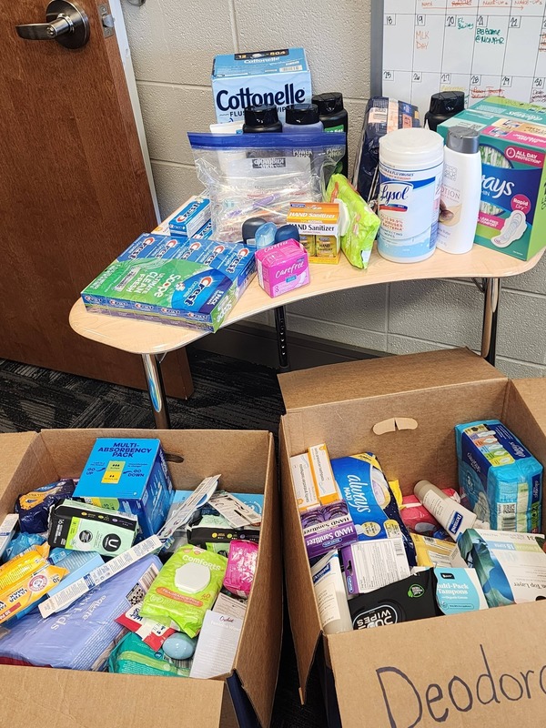 Boxes full of personal care items donated
