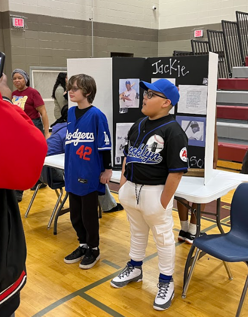 Two student represennting Jackie Robinson