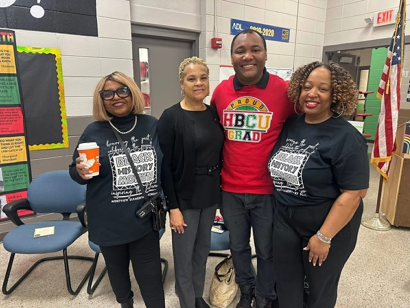 Collaborative Teacher, Ms. Caudle, Michelle Watkins, Mo Carter, and ARI Specialist, Ms. Thomas, posing for a picture after the program.