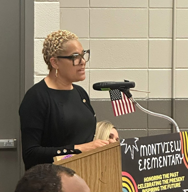 City Council Member, Michelle Watkins speaking to the students.