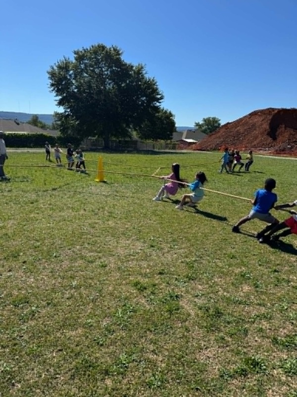 First grade students competing in the original 4-way tug of war.