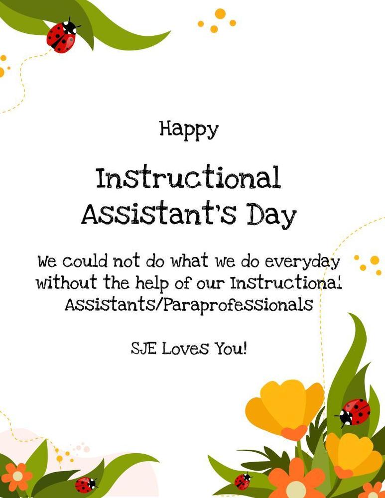 Ladybugs on plants with a Happy Instructional Assistants Day theme