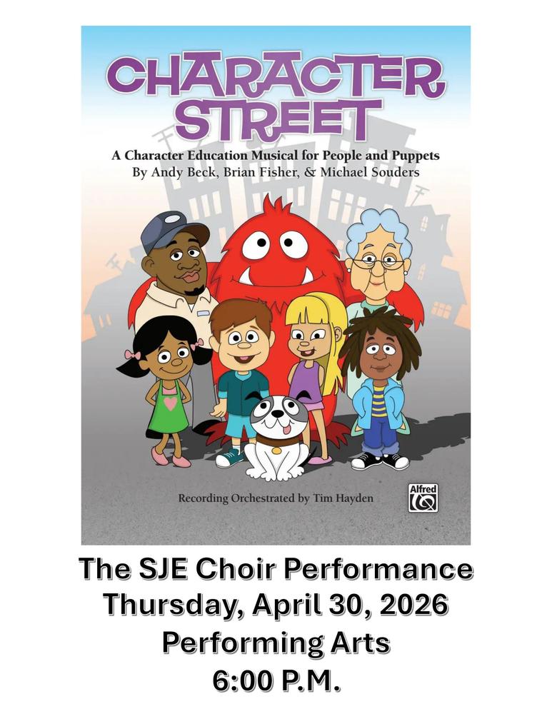 Character Street image of kids, adults and a red monster
