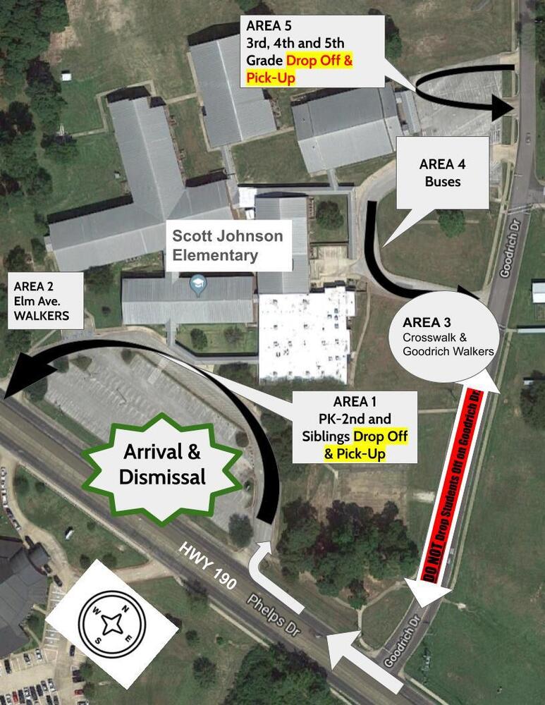 map of school with arrival and dismissal routes