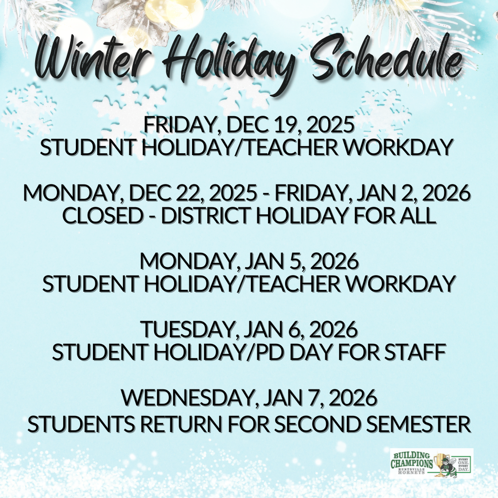 Winter Holiday Schedule graphic