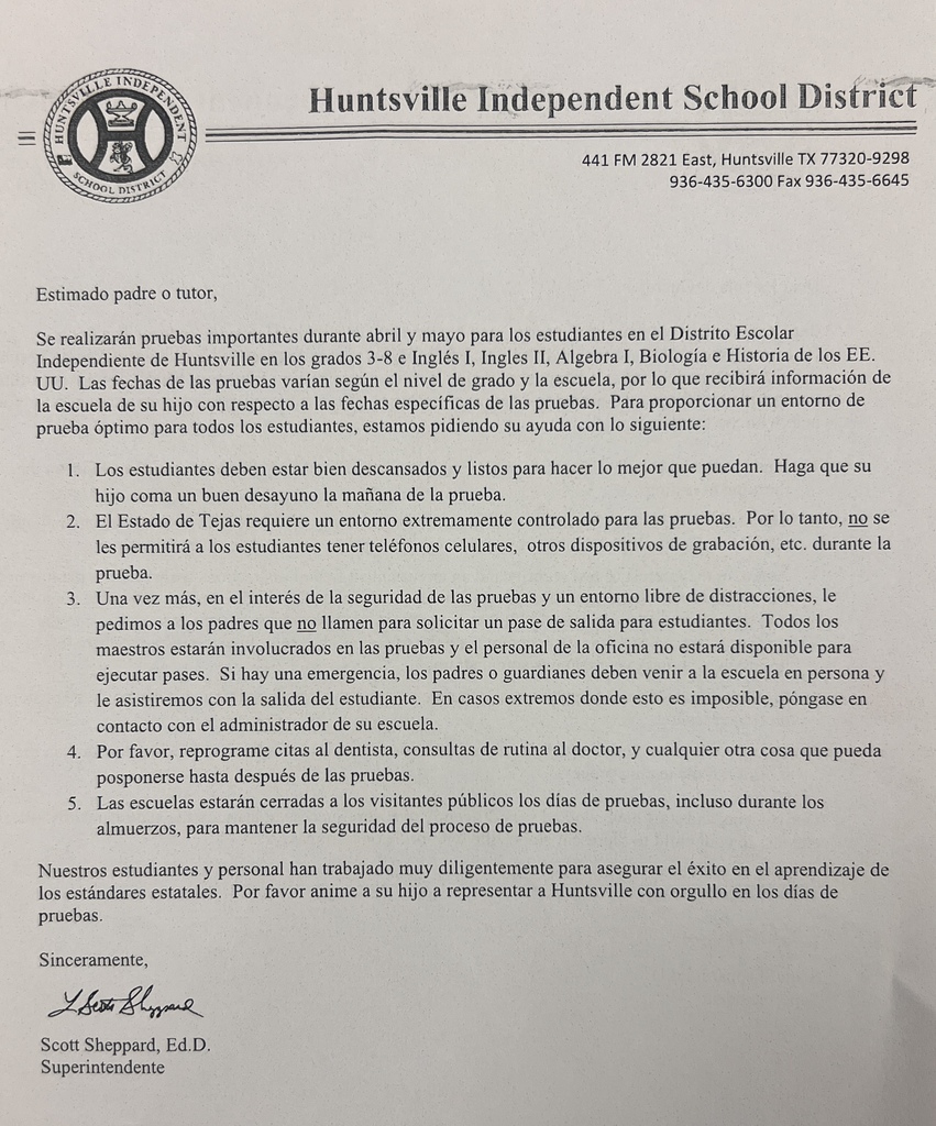 Letter from Superintendent Spanish
