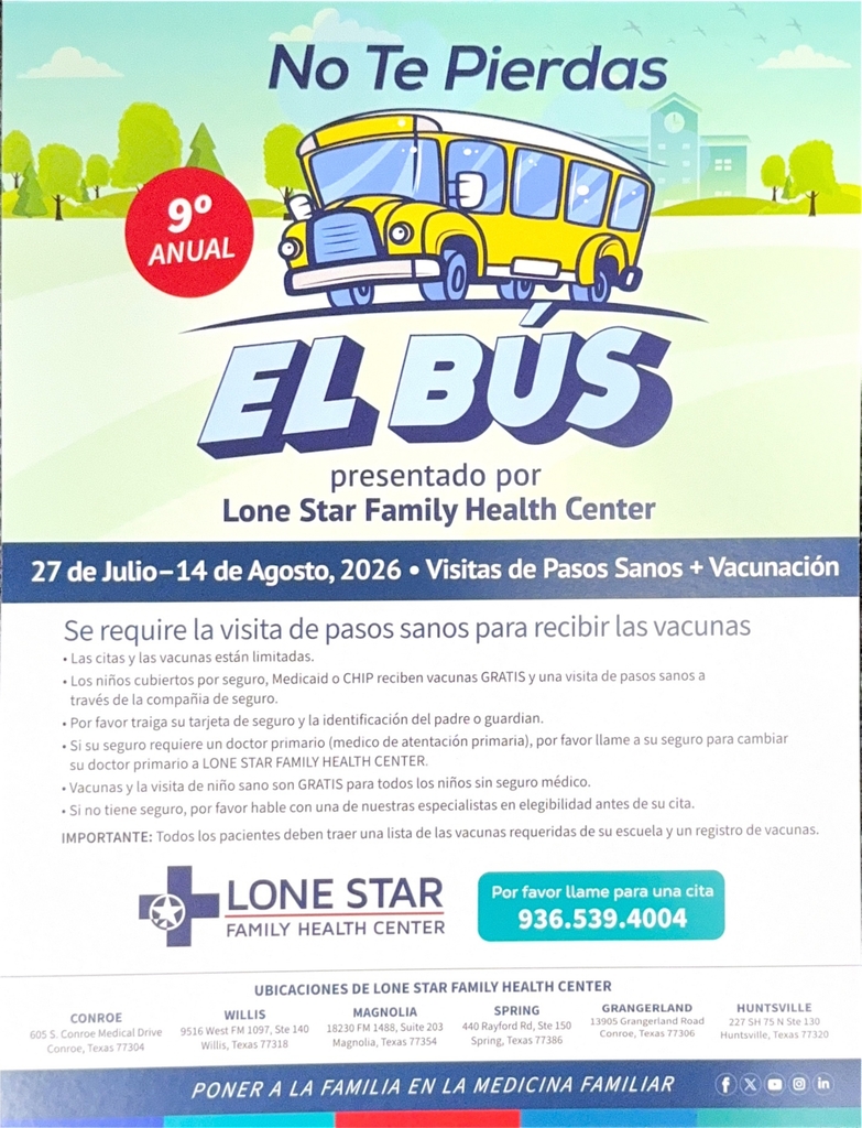 FREE well child visits and vaccinations this summer from July 27 – August 14 — call 936.539.4004 to schedule your appointment! 