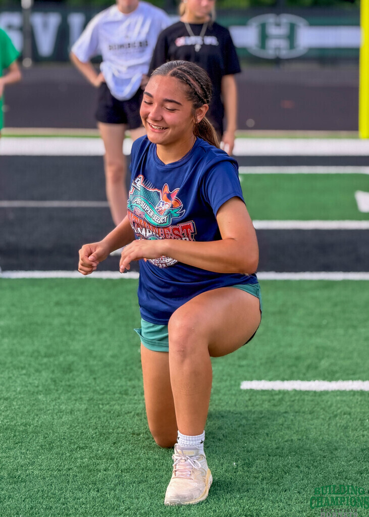 Girl smiling and stretching