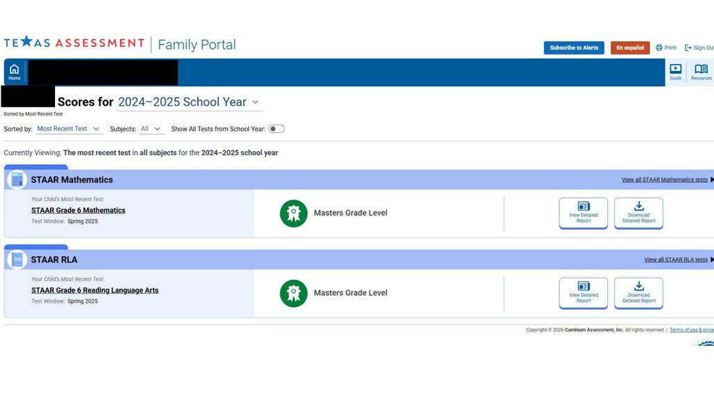 Texas Assessment page